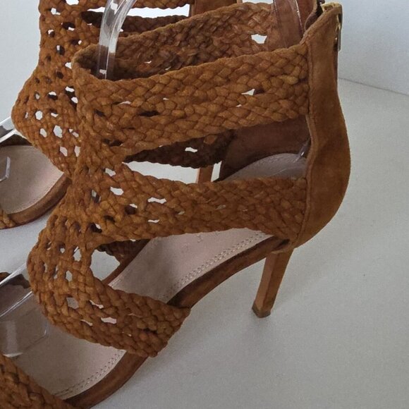SANDRO | Agate brique suede braided stiletto sandals Heels Brown Sz 37 - Picture 3 of 7